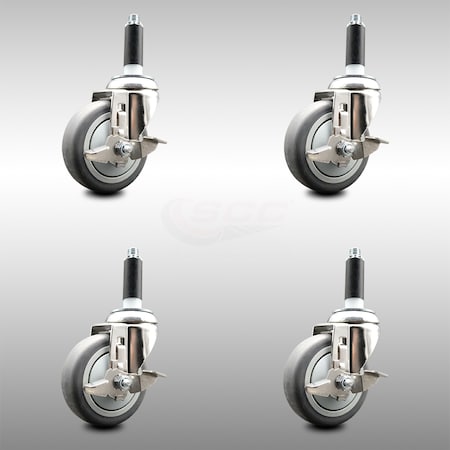 Service Caster 4 Inch 316SS Thermoplastic Rubber Swivel 7/8 Inch Stem Caster Set Brake SCC SCC-SS316EX20S414-TPRB-TLB-78-4